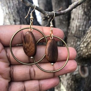 Brass /Wood Dangle Hoops